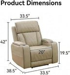 Power Recliner Chair with LED Lights, Leather Manual Recliner 1 Seat, Living - Image 2
