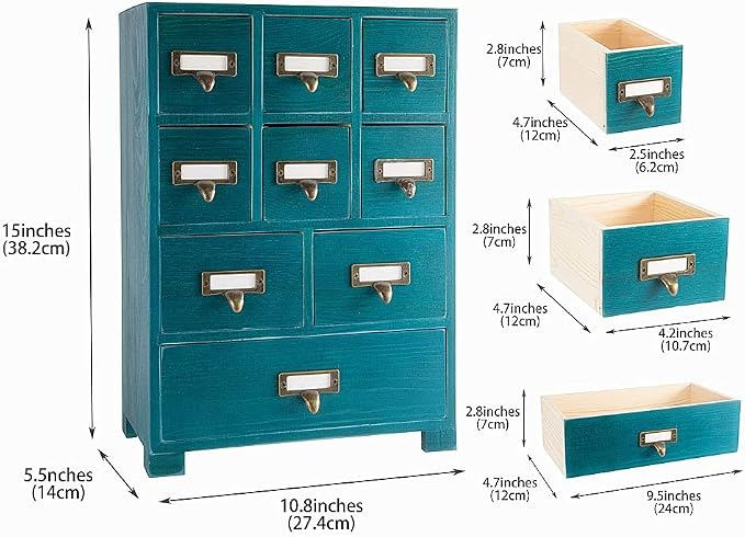 Apothecary Cabinet with 9 Drawers & Labels Rustic Library Card Catalog Cabinet - Image 3