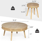 Wnutrees Farmhouse Round Coffee Table, Rustic Sofa Side Tea Tables Nesting - Image 2
