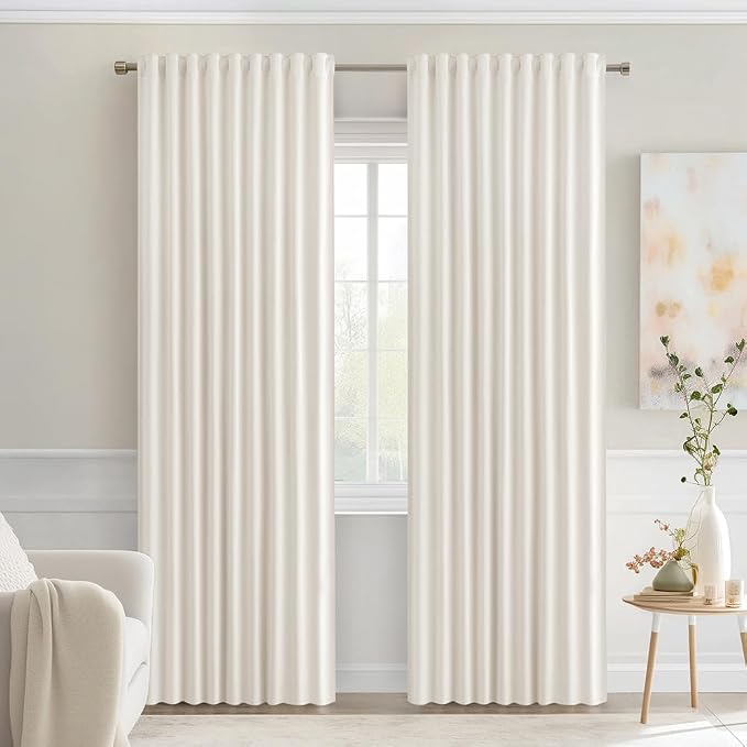 MIULEE Ivory Back Tab Blackout Curtains 52x72 Inches Long 2 Panels Set | Rod by MIULEE