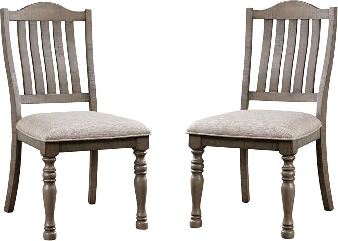 Transitional Style 2pcs Side Chairs Antique Gray Solid Wood Gray Fabric Dining - Image 5