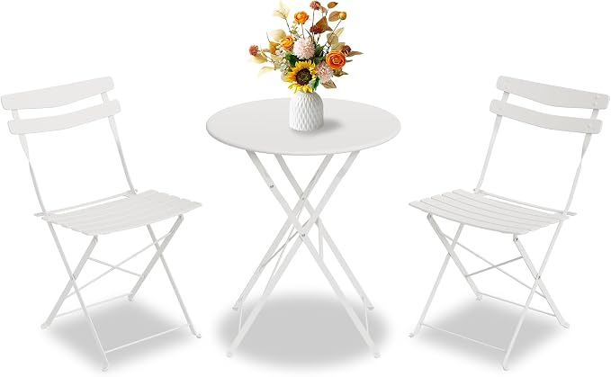 GarveeLife 3 Piece Patio Bistro Set, Folding Patio Bistro Table and Chairs Set by GarveeLife