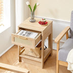 Rattan Center Table and Nightstand Set, 3-Piece Wood Living Room Table Set - Image 8