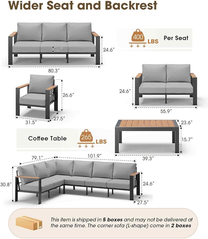 Outdoor Aluminum Patio Furniture Set 11 Seats, Patio Sectional Corner Couch Set - Image 3