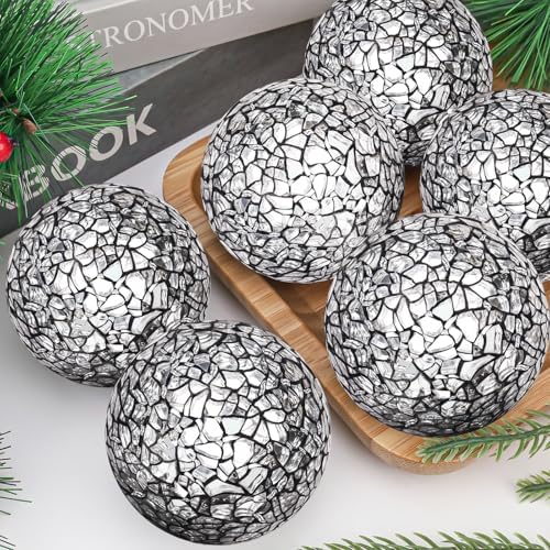 6 Pcs Decorative Balls for Bowls,2.4" Black Mosaic Glass Balls - Image 5