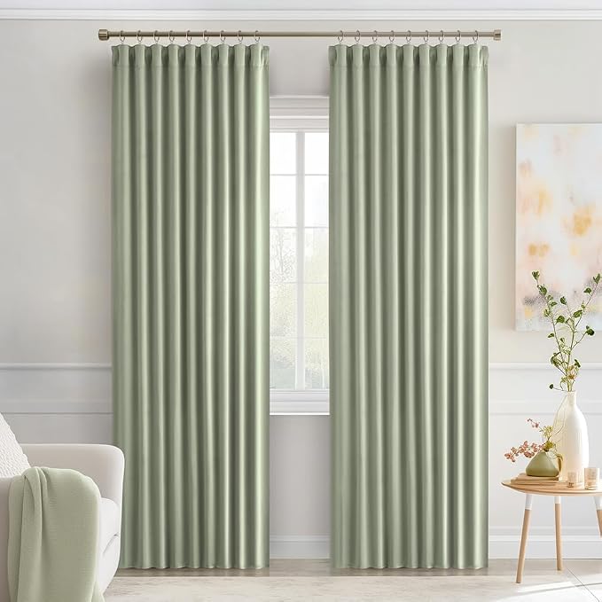 MIULEE Sage Green Back Tab Blackout Curtains 52x90 Inch Long 2 Panels Set | Rod - Image 9