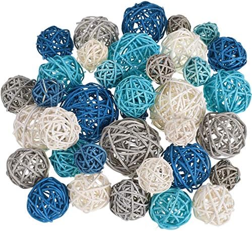 Wicker Ball Orbs,Dark Blue, Sky Blue, Gray, White,2.4'',2'',1.6'',1.2'' by Patelai