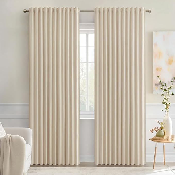 MIULEE Cream Beige Back Tab Blackout Curtains 66x84 Inch Length 2 Panel Set | by MIULEE