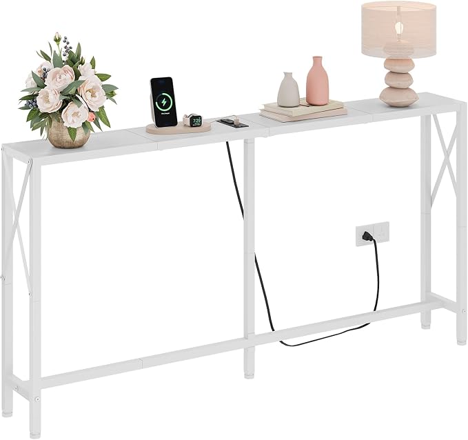 Gewudraw Console Table with Oulets and USB Ports, 55.1" Sofa Table Behind Couch by Gewudraw