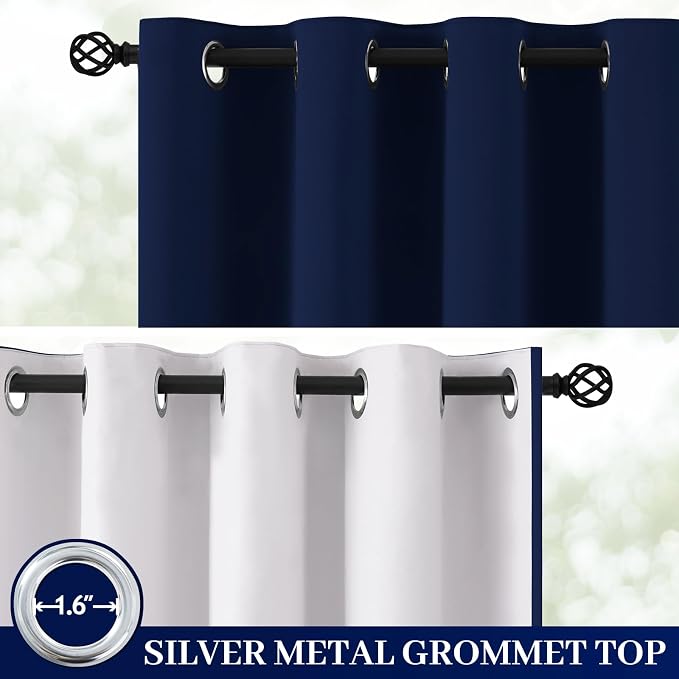Yakamok Navy Blue 100% Blackout Curtains 63 Inches Long 50" Wide, 2 Panels | - Image 2