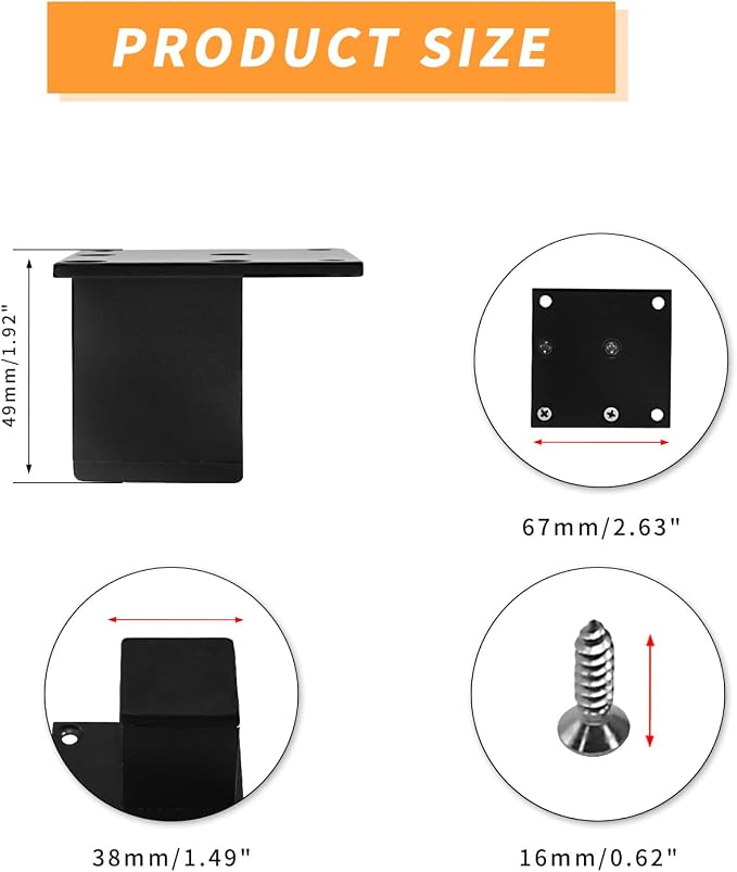 4Pcs 2Inch Metal Furniture Legs, Square Metal Cabinet Support Foot - Image 2