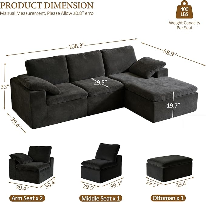 ANONER 108" Sectional Cloud Couches - Image 5