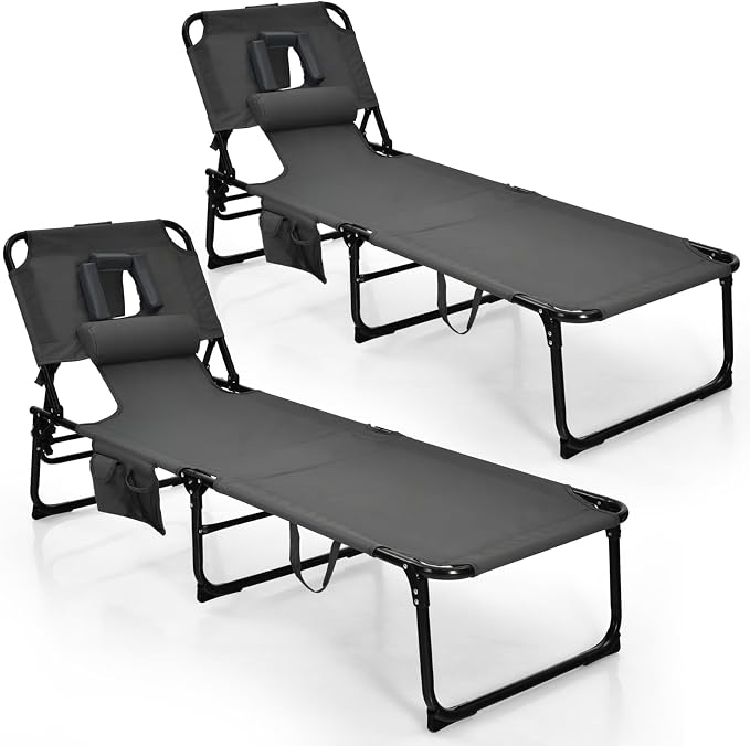 Goplus Tanning Chair, Folding Adjustable Patio Lounge Chair by Goplus