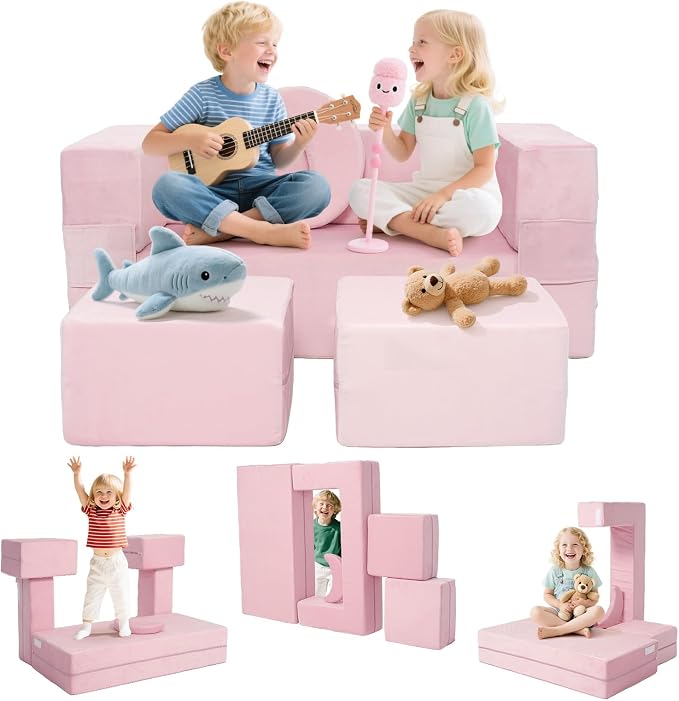 5 Pcs Modular Kids Play Couch, Toddler Couches That Fold Out, Plush Foam Chair by VIXLONOutdoorSlowTime