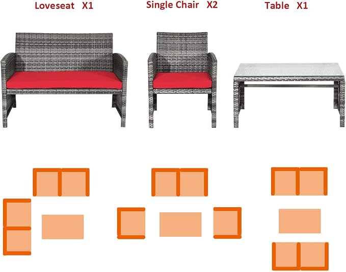 Tangkula 4 PCS Wicker Patio Conversation Set, Outdoor Rattan Sofas - Image 8