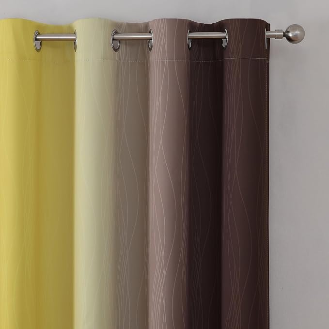 Brown and Yellow Blackout Curtains 52Wx63L Inch 2 Panels | Thermal Insulated - Image 4