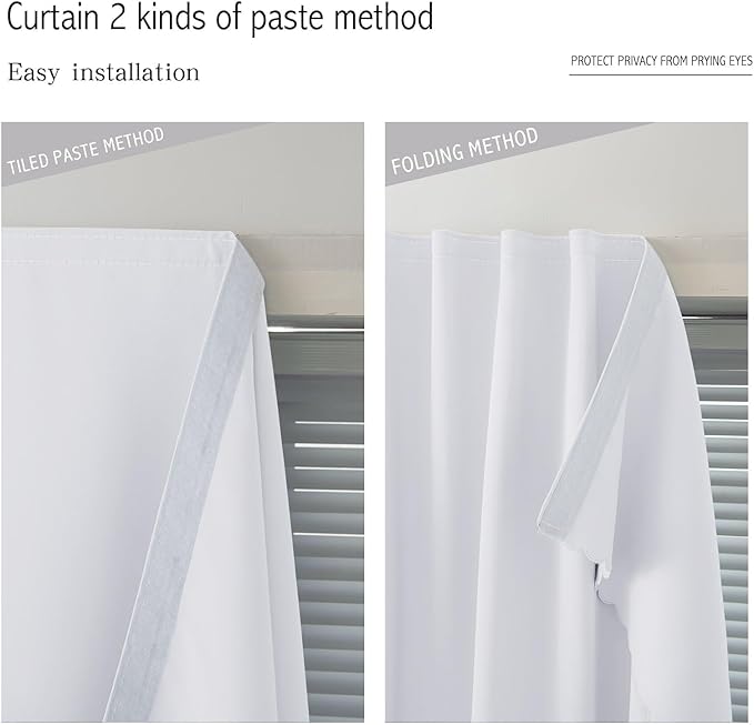 Thermal Blackout Curtains with Self-Adhesive Tape, No Rod No Drill Easy Install - Image 6