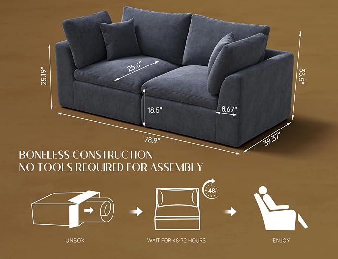 ohllob 78.9" Loveseat Sofa, Cloud Boneless Couches - Image 2