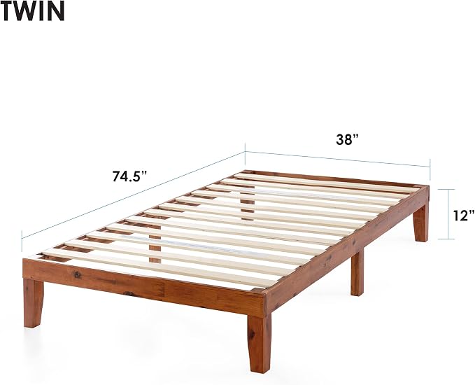Mellow Naturalista Classic 12-Inch Solid Wood Platform Bed | Wooden Slats - Image 2