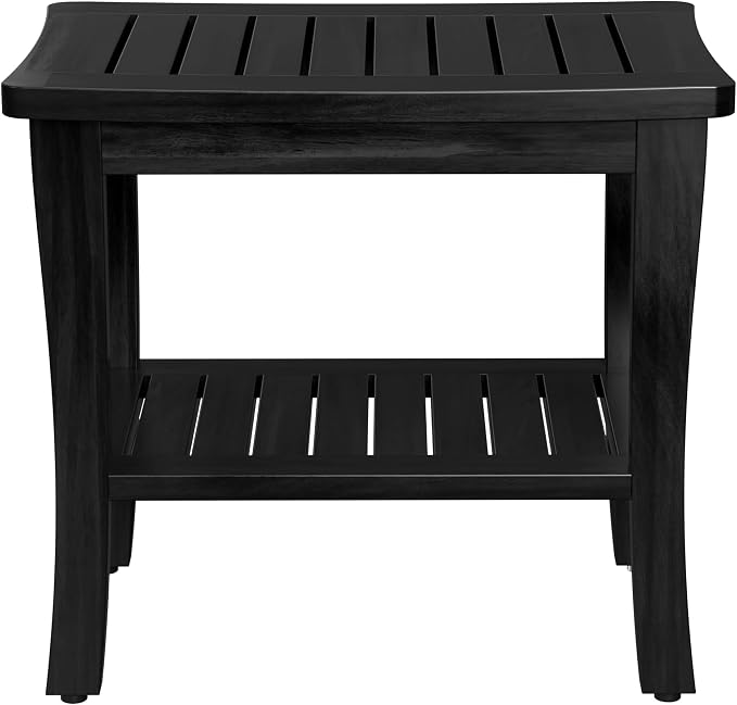 Extra Bamboo Black Shower Bench Stool Waterproof Shower Chair Spa Bath Seat - Image 9