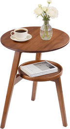 Bamboo Round Side Table, 2-Tier Small Space End Table - Image 8