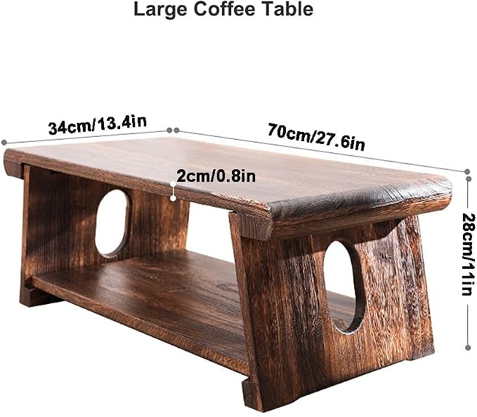 Solid Wood Vintage Folding Japanese Tea Table, Foldable Low Table, 2-Tier - Image 3