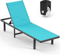 Lounge Chair Outdoor with Wheels, Aluminum Patio Chaise Lounge Chair with 5 by Oasbira