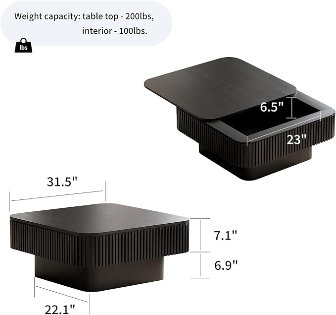 Square Coffee Table for Living Room, Fluted Drum Accent Tea Center Table - Image 2