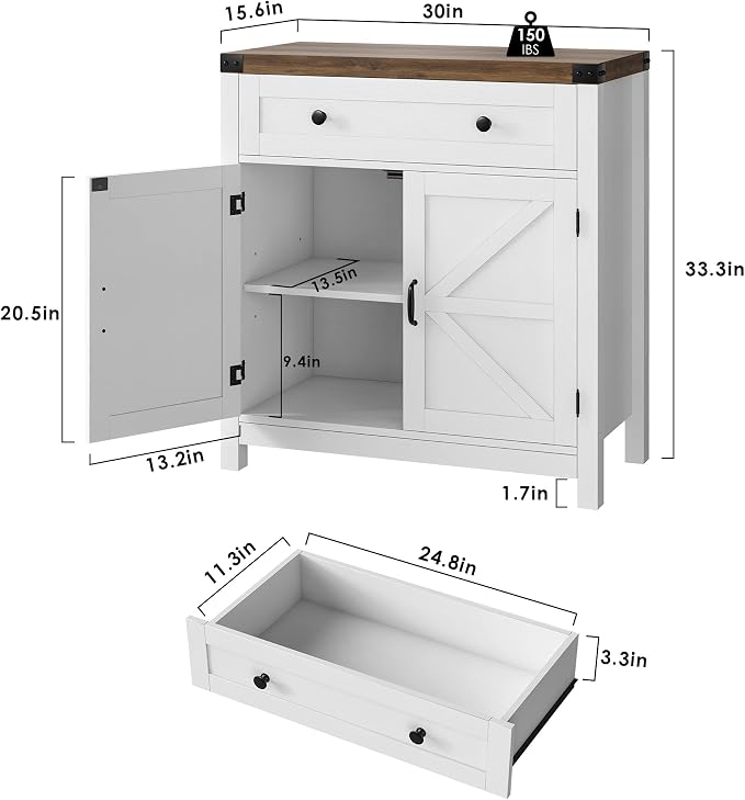 HOSTACK Coffee Bar Cabinet, Kitchen Storage Cabinet, Modern Farmhouse Buffet - Image 3