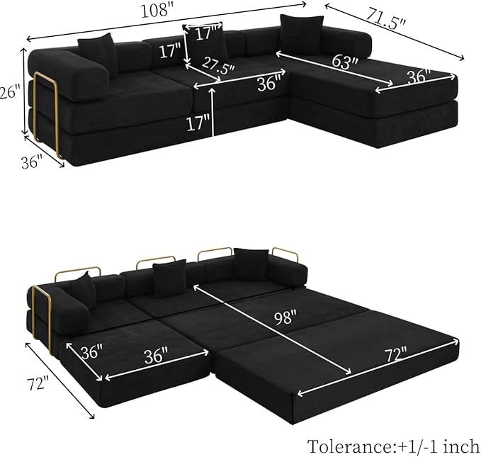 HANXIN 108" Modular Sectional Sofa, Futon Convertible Sofa Bed, Oversized - Image 2