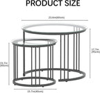 Garden 4 you Nesting Coffee Table, 23.6" Round Coffee Table Set of 2, Glass - Image 2