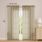 Taupe Sheer Curtains 72 Inches Long 2 Panels Set, Transparent Voile Sheer - Image 2
