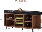 Oval Shoe Storage Bench with Padded Seat Cushion, 2-Tier Fluted Shoe Cabinet - Image 2