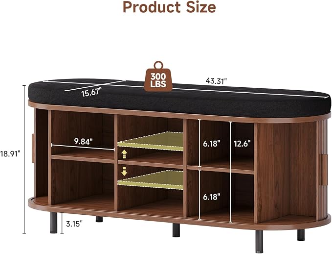 Oval Shoe Storage Bench with Padded Seat Cushion, 2-Tier Fluted Shoe Cabinet - Image 2