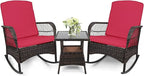 LEVELEVE 3 pcs Rocking Bistro Set Conversation Chairs PE Wicker Outdoor Rocking by Enjoyyourlife