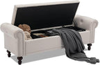 SOFTHION 58.1" Storage Bench Upholstered Linen End of Bedroom Bed Bench Ottoman by SofthionDesign