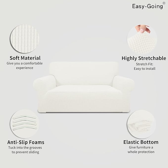 Easy-Going Stretch Oversized Loveseat Couch Covers Washable Cream | 1-Piece - Image 3
