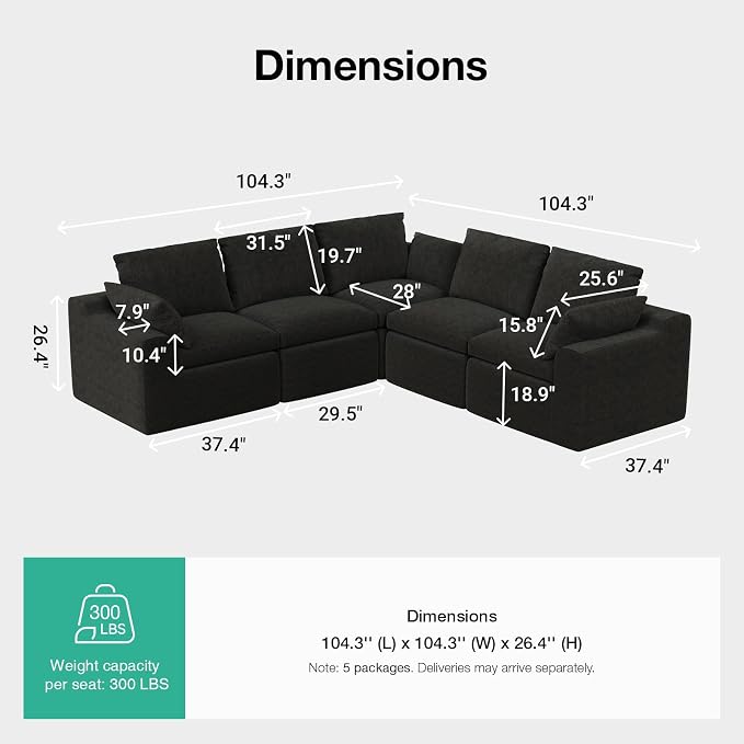 Novilla 104.3" Modular Cloud Couch, Modern Sectional Sofa - Image 2