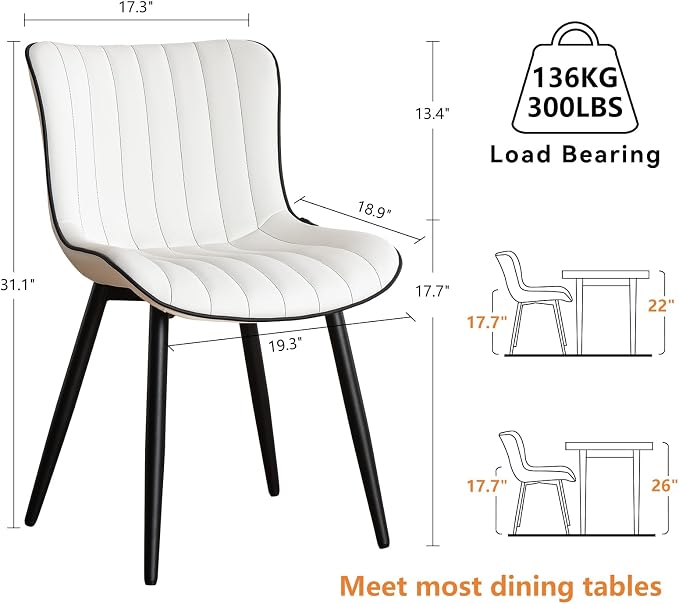 YOUNUOKE Mid-Century Modern Dining Chairs Set of 2, Armless Accent Chair - Image 2