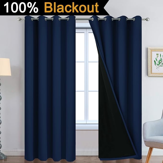 Yakamok Navy Blue 100% Blackout Curtains 90 Inches Long 52" Wide, 2 Panels | - Image 2
