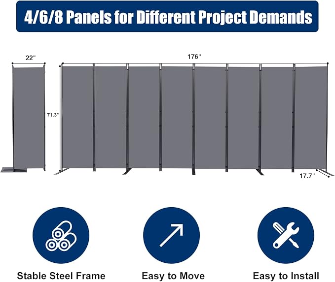 Room Divider 6FT Portable Room Dividers and Folding Privacy Screens, 8 Panel - Image 6