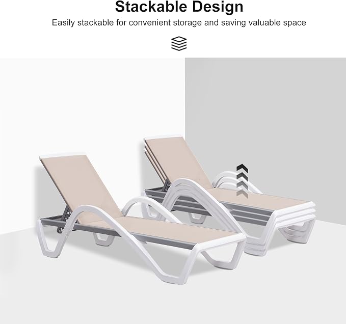 PURPLE LEAF Patio Chaise Lounge Chair Set Outside Aluminum Plastic Stackable - Image 5