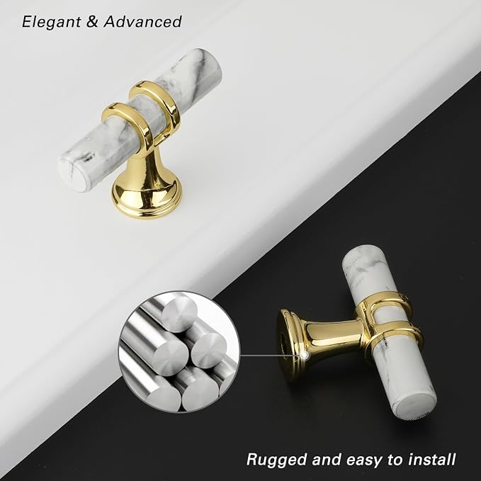 Rergy Cabinet Handles Marble Drawer Pulls and Knobs, T-Bar Hardware - Image 3