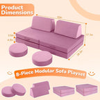 MeMoreCool Toddler Couch for Girls, 8-Piece Modular Kids Play Couch in Dusty - Image 2