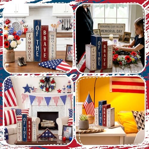 Lineshading 4 Pcs 4th of July Table Decoration Memorial Day Wooden Book - Image 5