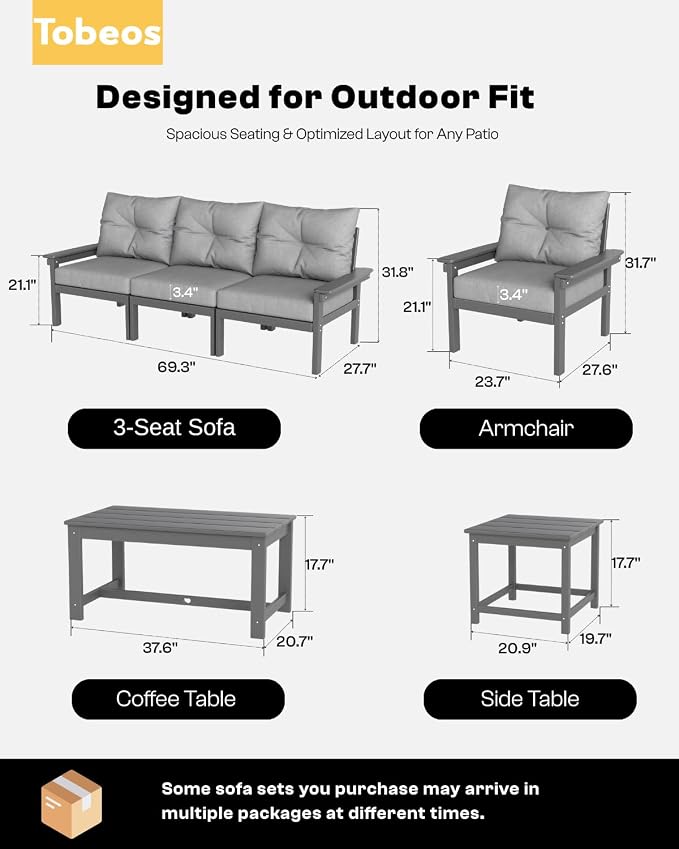 HDPE 7 Piece Patio Furniture Set, All-Weather Outdoor Couch Set - Image 2