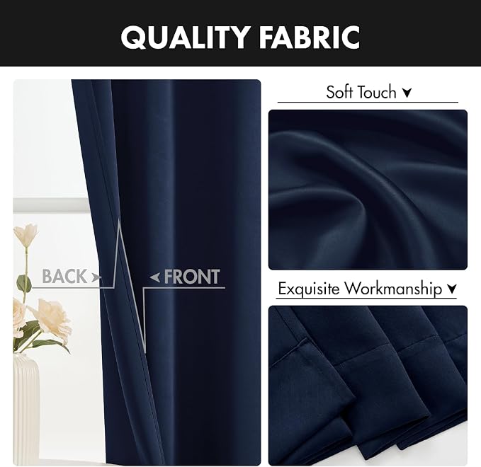 MIULEE 4-Panel 36 Inch Blackout Kitchen Tier Curtains Over Sink Navy Blue | - Image 8