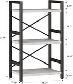 Homeiju Bookshelf, 3 Tier Industrial Bookcase, Metal Small Bookcase, Rustic - Image 3