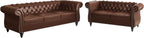 ORRD 2 Piece Living Room Set, Chesterfield Leather Sofa Loveseat Couch by ORRD
