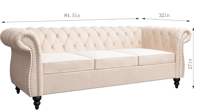Chesterfield 3 Seater Sofa, Modern Velvet Tufted Couch 3 Seater - Image 2